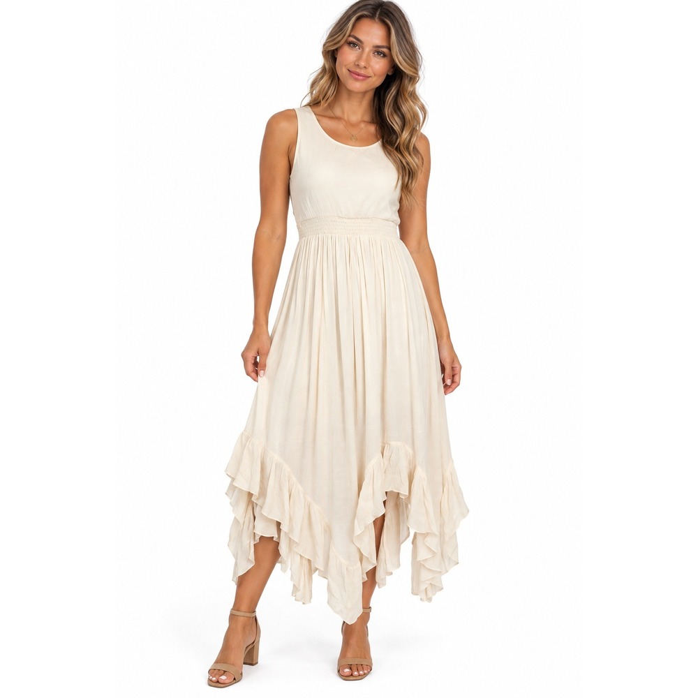 Mia Joy Joyfolie Polyester Dress Ivory Boho Handkerchief Hem Lace Back 14